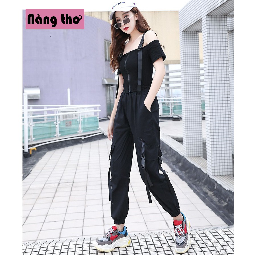 Quần Jogger Nữ Bo Gấu Phối Túi Hộp 2 Khuy Đen Phong Cách Trẻ trung - Nàng Thơ's Shop