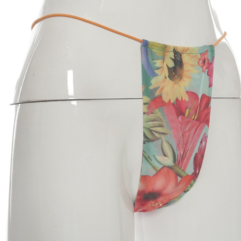 Set áo croptop thắt nút tay dài+chân váy mini xếp nếp dây rút+quần lót lưới hoa thời trang đi biển gợi cảm cho nữ