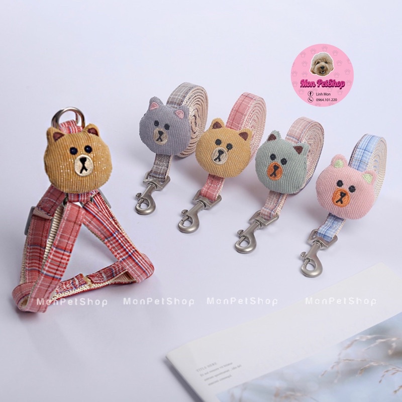 [Có sẵn] Xích dắt kèm yếm ngực hình gấu, ngôi sao cute
