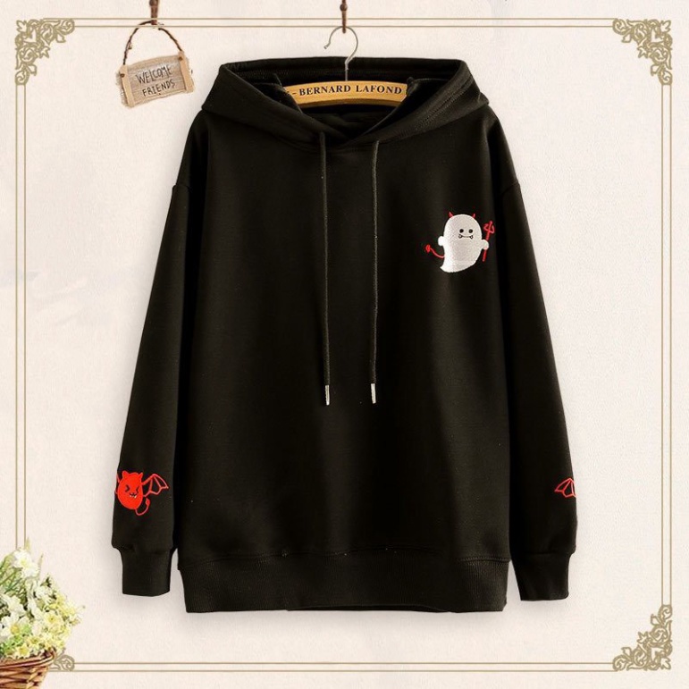 Áo Khoác Nỉ Hoodie Quỷ Dơi Cute KN19 Đen - ÁO KHOÁC NỈ HOODIE QUỶ DƠI CUTE UNISEX NAM NỮ | BigBuy360 - bigbuy360.vn