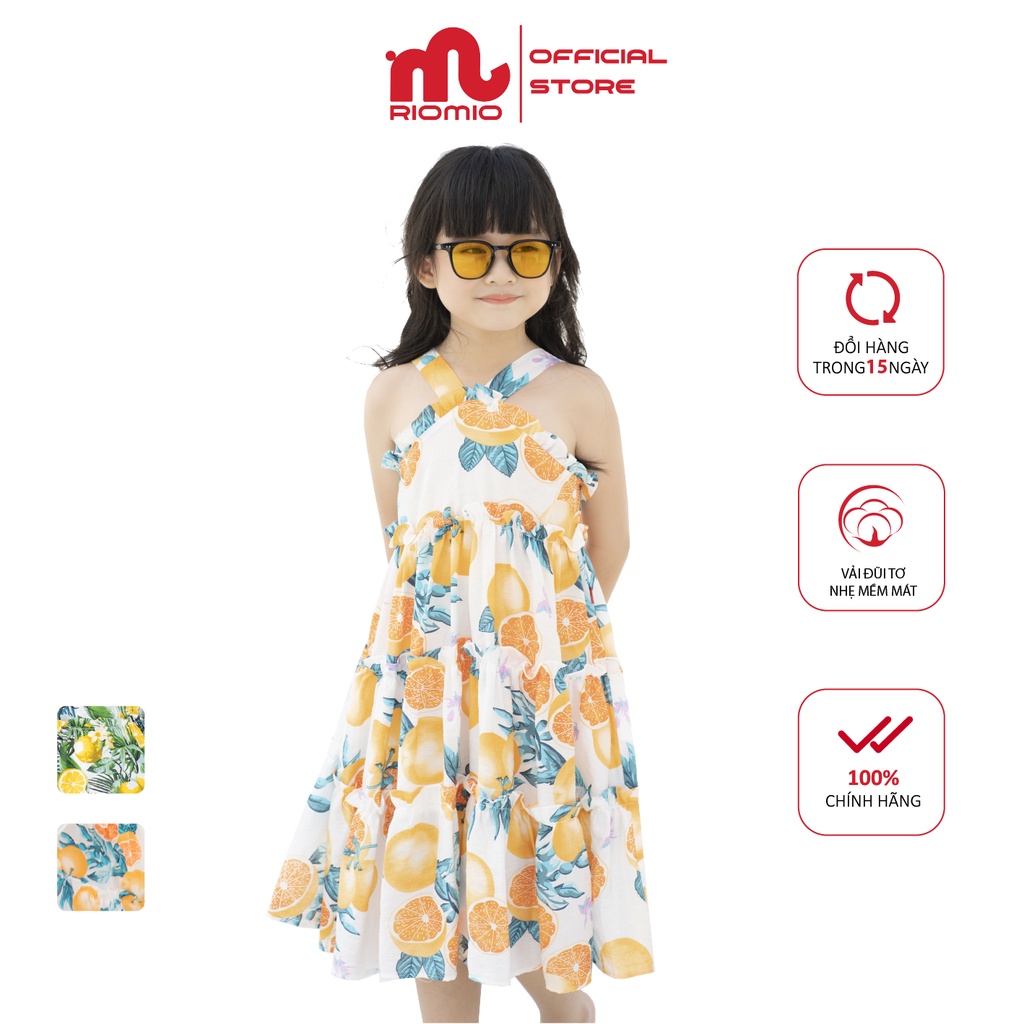 Váy đi biển cho bé gái 3-11 tuổi (15-40kg) RIOMIO 2 dây vải đũi họa tiết hoa quả xinh xắn - RV255
