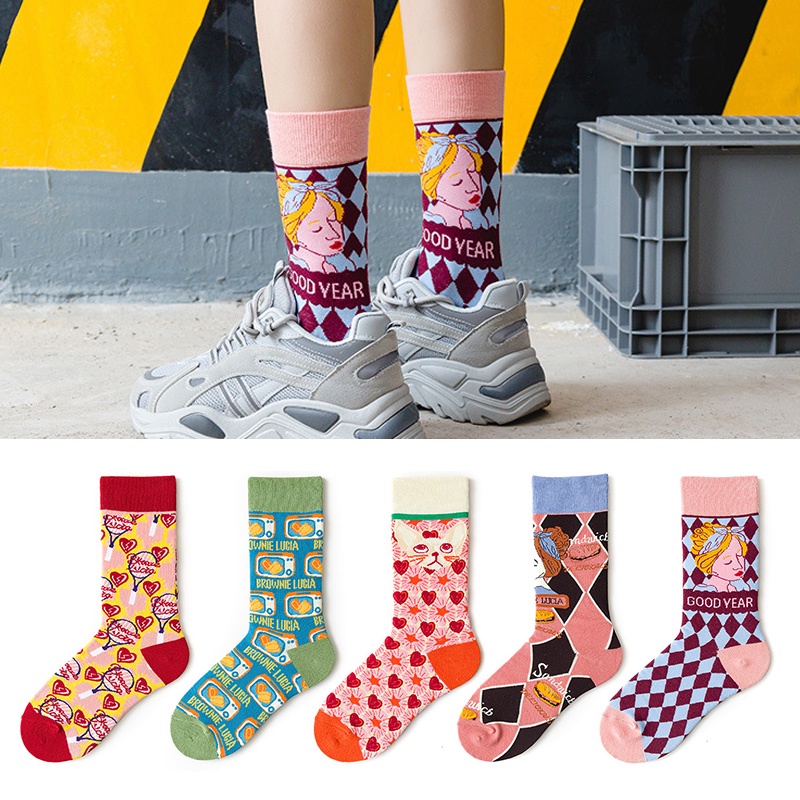 Vớ cotton in hình nhân vật hoạt hình dễ thương cho nữ