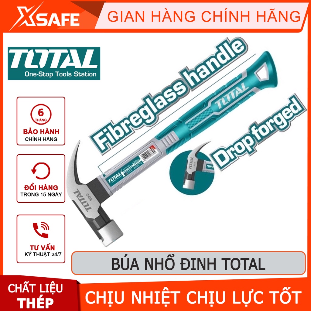 Búa nhổ đinh TOTAL Búa cầm tay trọng lượng 220g- 450g thép carbon 45#, đầu búa được tôi luyện chịu nhiệt - Chính hãng