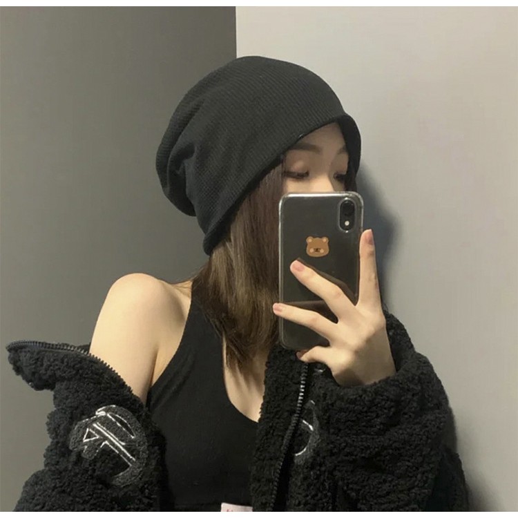 Mũ len dệt kim Vintage trơn mỏng nam nữ, Nón len chùm đầu thu đông phong cách Hàn Quốc - Nhiều màu