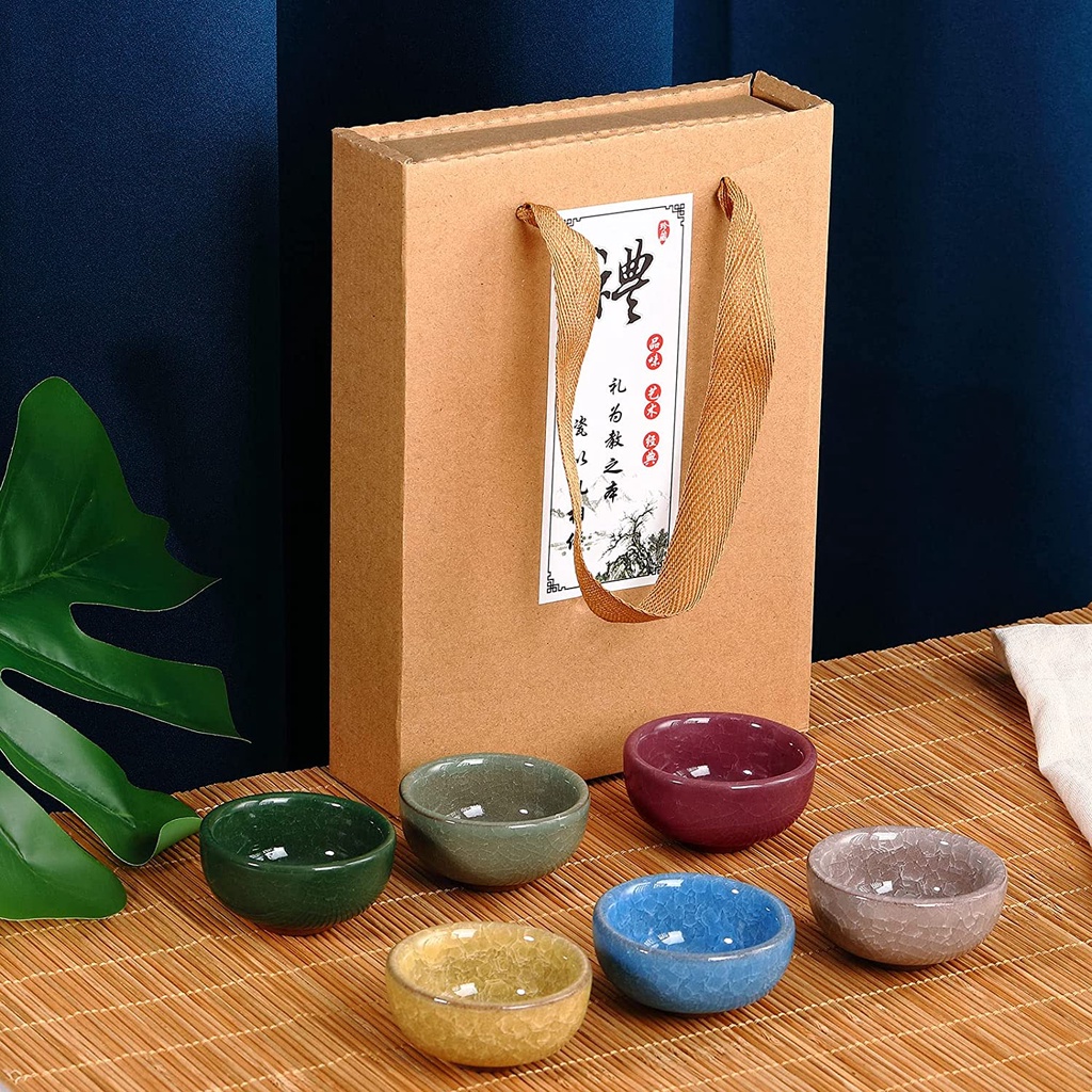 Set 6 Tách Uống Trà Hình Mắt Kính Cá Koi Bằng Sứ Phong Cách Hàn Quốc