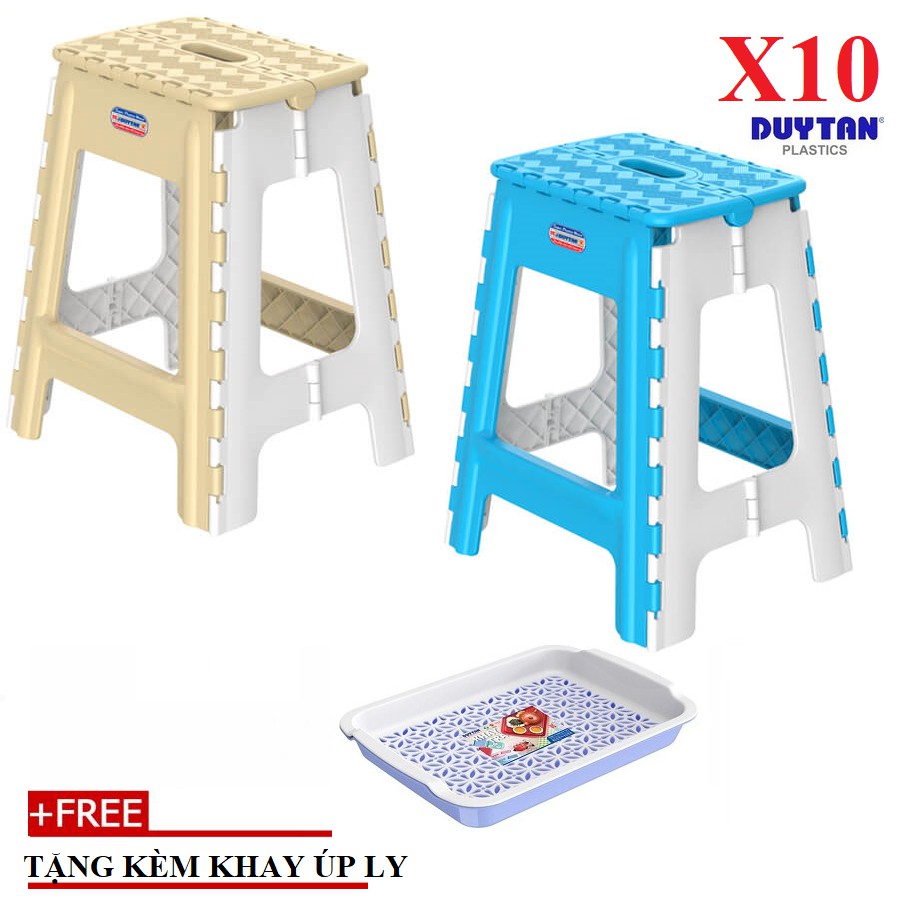Combo 10 Ghế Nhựa Xếp Cao Duy Tân (33,7 x 29,2 x 42,4 cm)- TẶNG KÈM KHAY ÚP LY