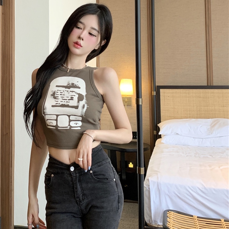 Áo Croptop Không Tay In Họa Tiết Thời Trang Dành Cho Nữ