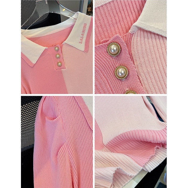 Áo len ZHELIHANGFEI cổ polo tay phồng dễ phối đồ hợp thời trang