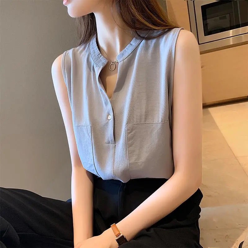 Áo Sơ Mi Chiffon Không Tay Phong Cách Phương Tây Mới Cho Nữ