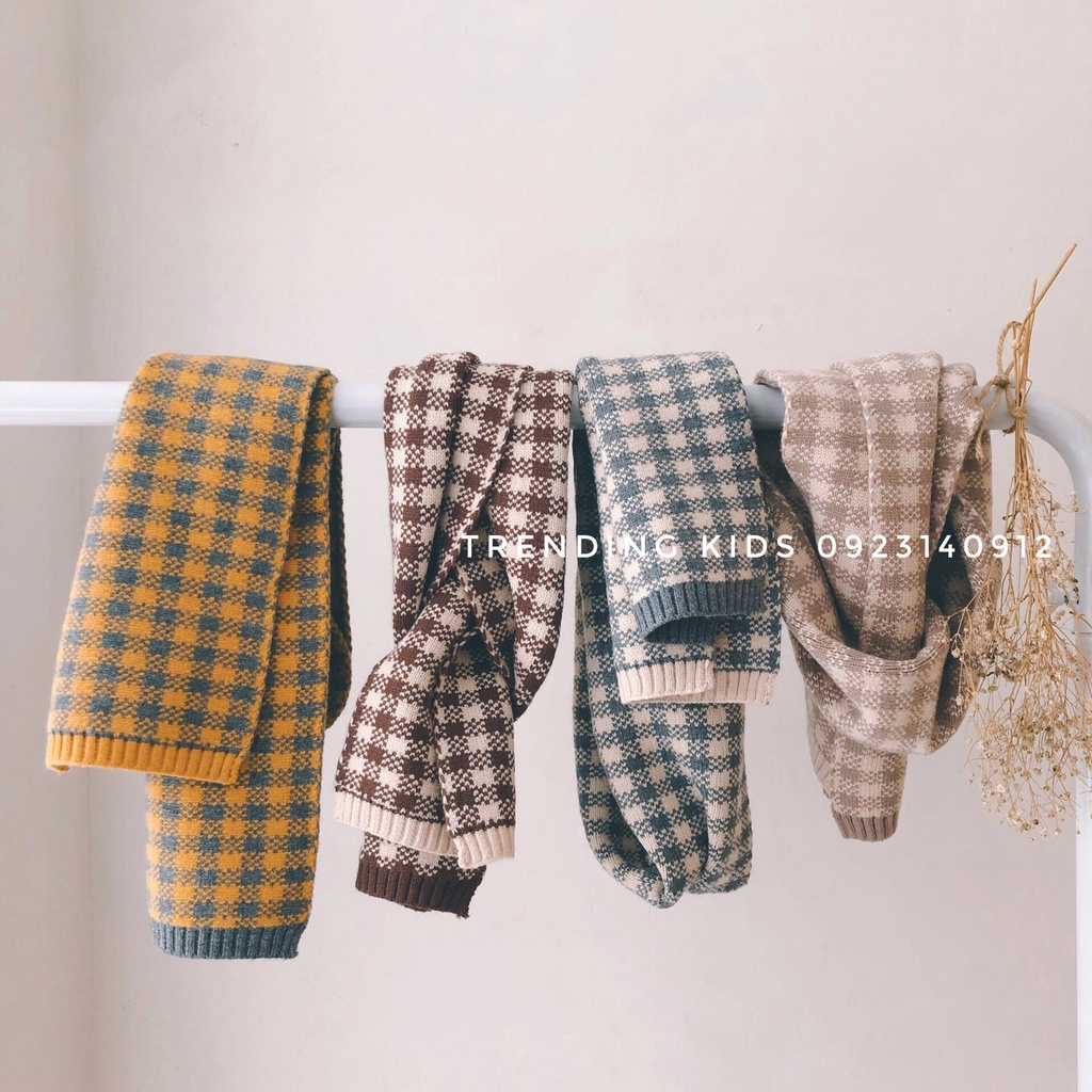 Khăn Len Quàng Cổ Cho Bé Trai Và Bé Gái Phong Cách Hàn Quốc Hoạ Tiết kẻ Caro sang chảnh - Trending kids
