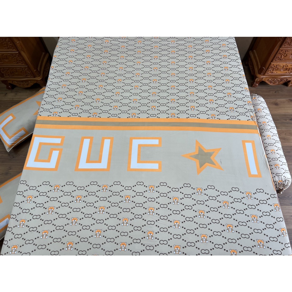 Bộ Ga Gối thun Hàn quốc 3D vạn phát Mẫu gấu gucxi