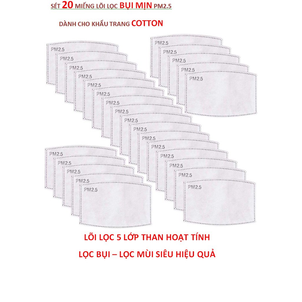Lõi Lọc Bụi Mịn PM2.5 Cho Khẩu Trang Cotton Chống Bụi Mịn - Sét 20 chiếc - Loại Trẻ Em