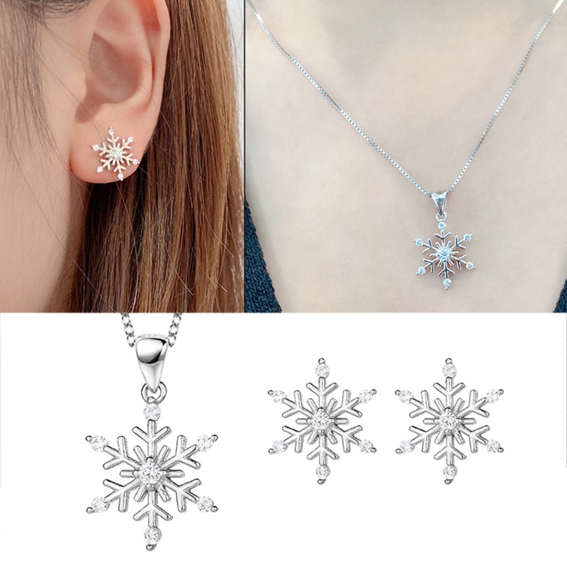 Bộ Vòng cổ + Bông Tai Mạ Bạc Hình Bông Tuyết Không Gây Dị Ứng Thời Trang Cho Nữ