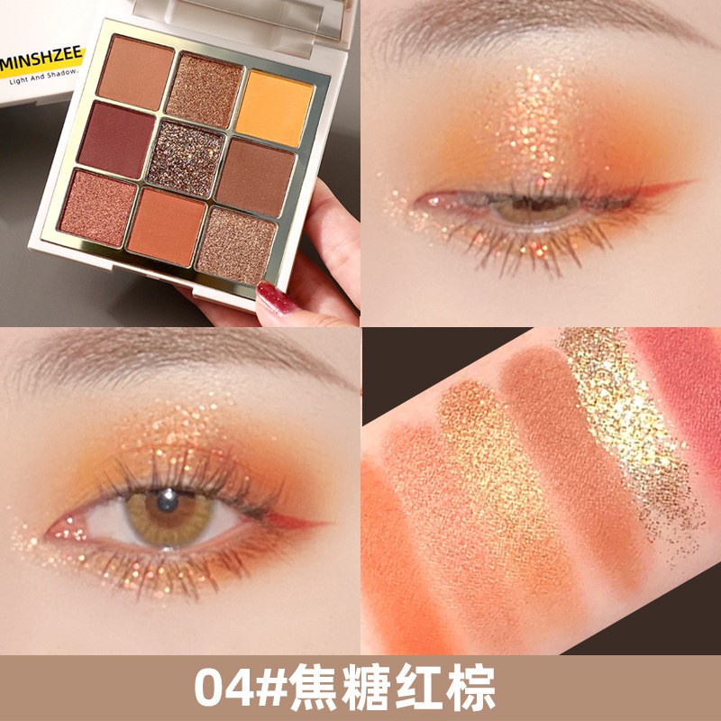 [Hàng mới về] Bảng phấn mắt Minshzee 9 màu lông nhũ ánh ngọc trai và tông lì