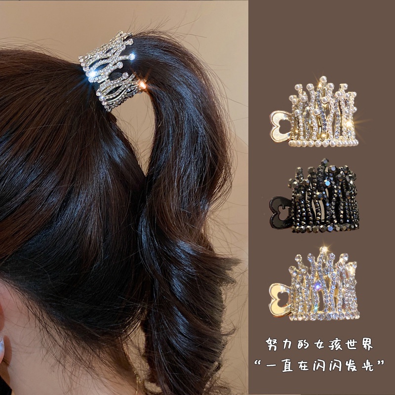 Kẹp Tóc Kim Loại Cố Định Đuôi Ngựa Hình Vương Miện Đính Đá Thời Trang