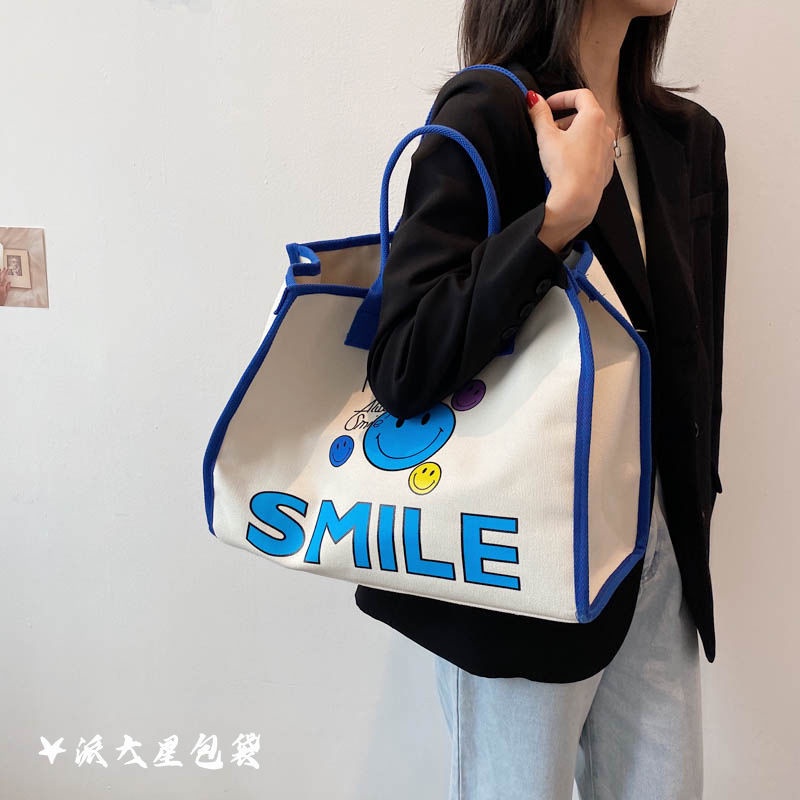 Túi Vải Canvas In Hình Mặt Cười Phong Cách Hàn Quốc Thời Trang Mùa Hè 2022 Mới Cho Nữ Túi Đeo Vai