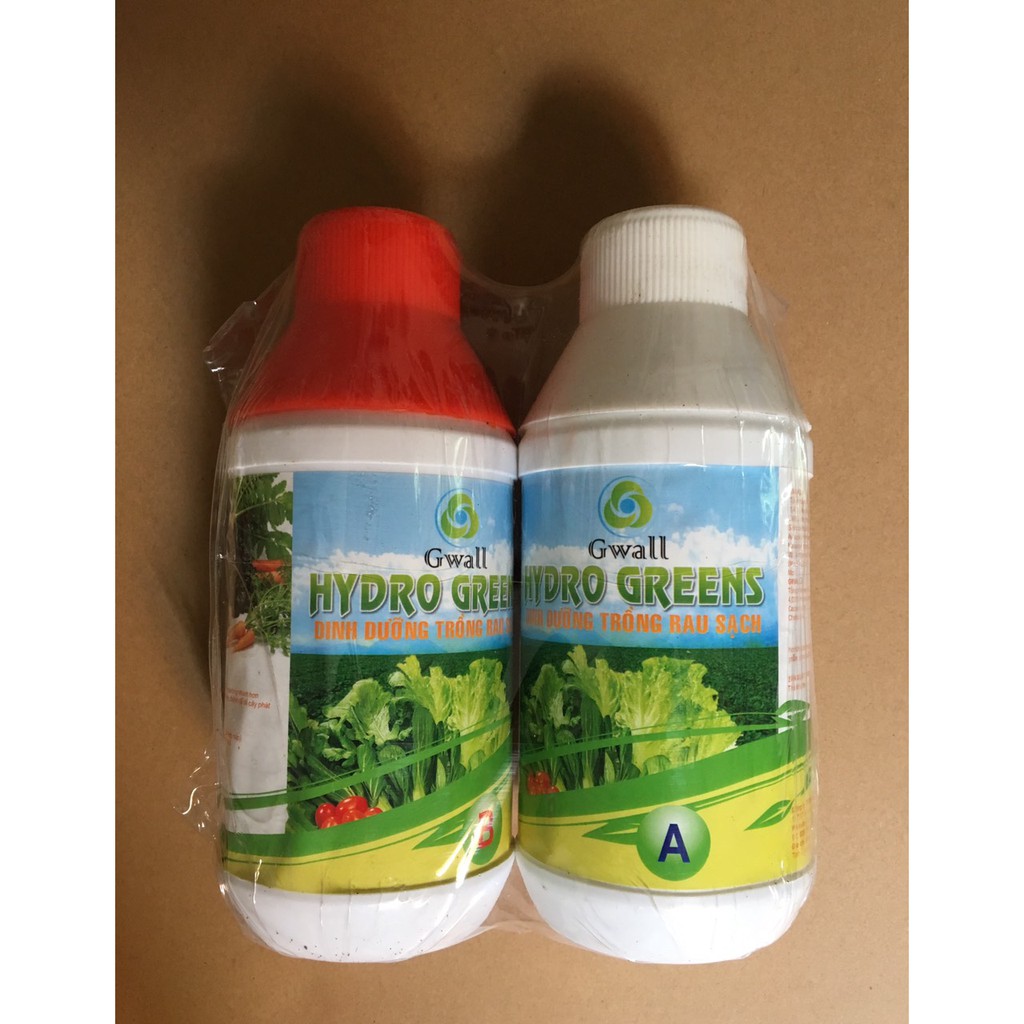 Dung dịch dinh dưỡng thuỷ canh dành cho rau ăn lá Hydrogreen ( Cặp 2 chai nữa lít)