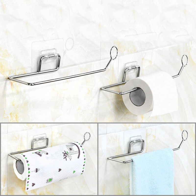 Thanh Móc Inox treo Cuộn giấy, Khăn lau bếp, Giấy vệ sinh dán tường chắc chắn. Thanh treo đồ dùng đa năng