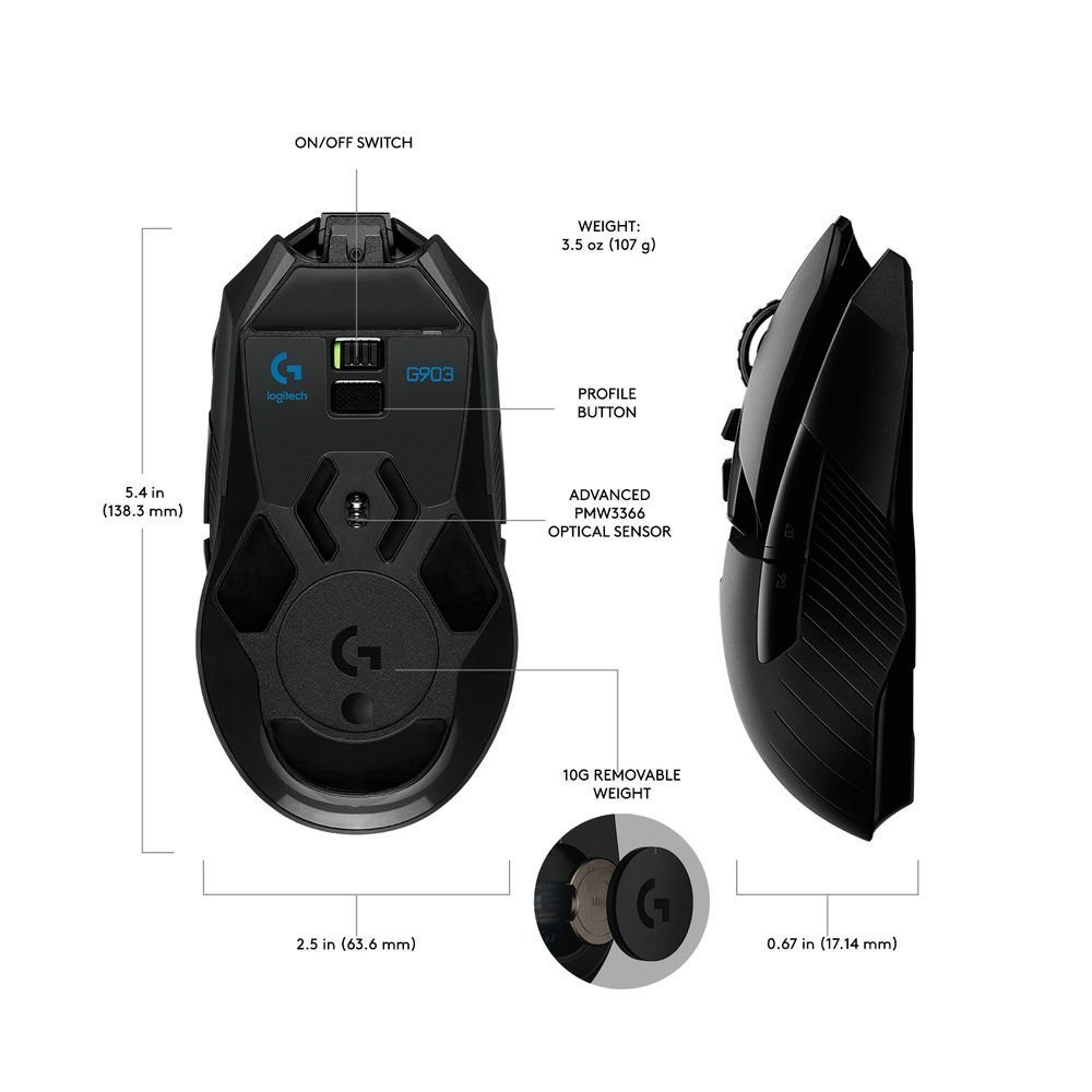 Chuột chơi game không dây Logitech G903 Hero Wireless Likenew