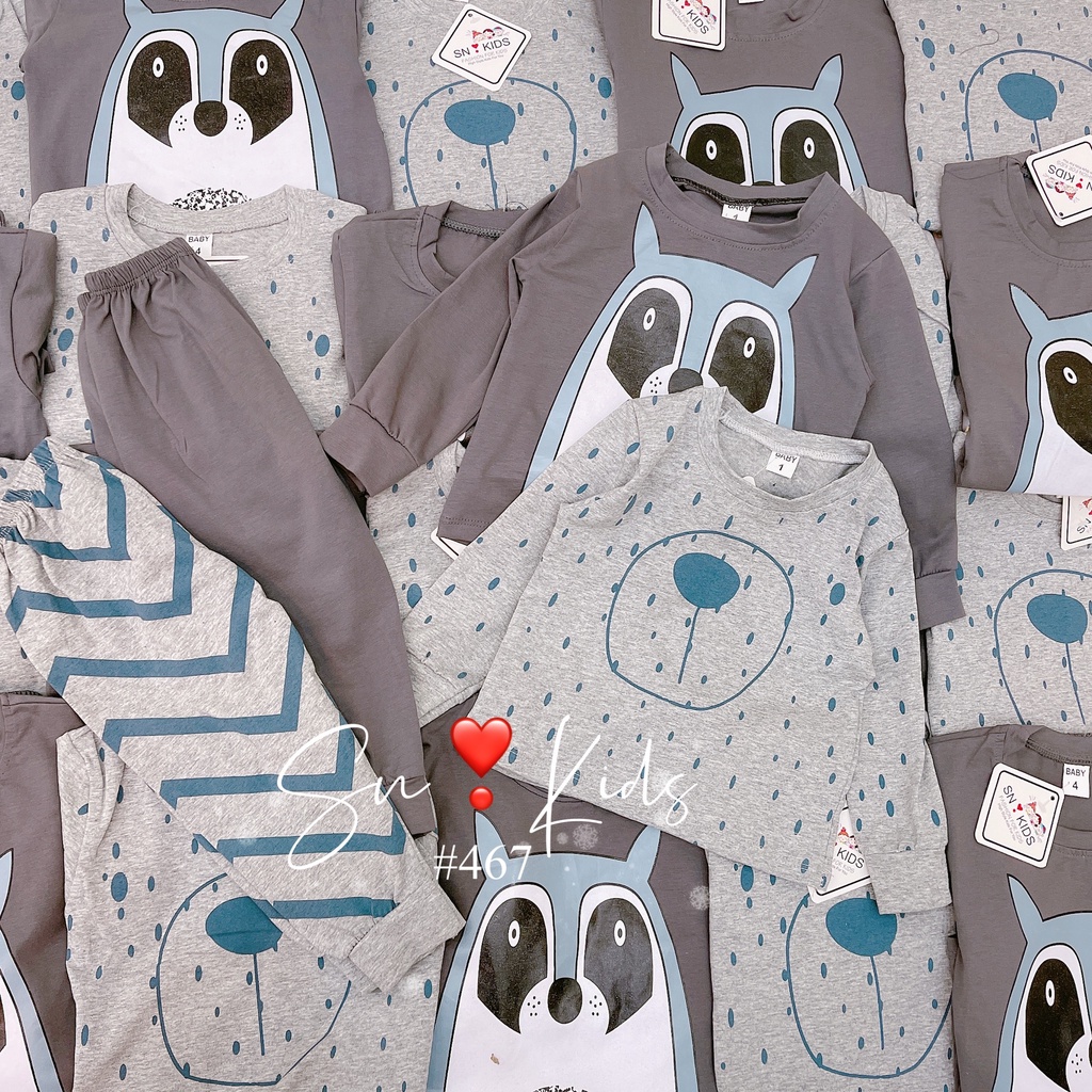 Đồ bộ dài tay phiên bản động vật ghi nâu chất cotton tàu thu đông cực đẹp bé trai bé gái (V496)