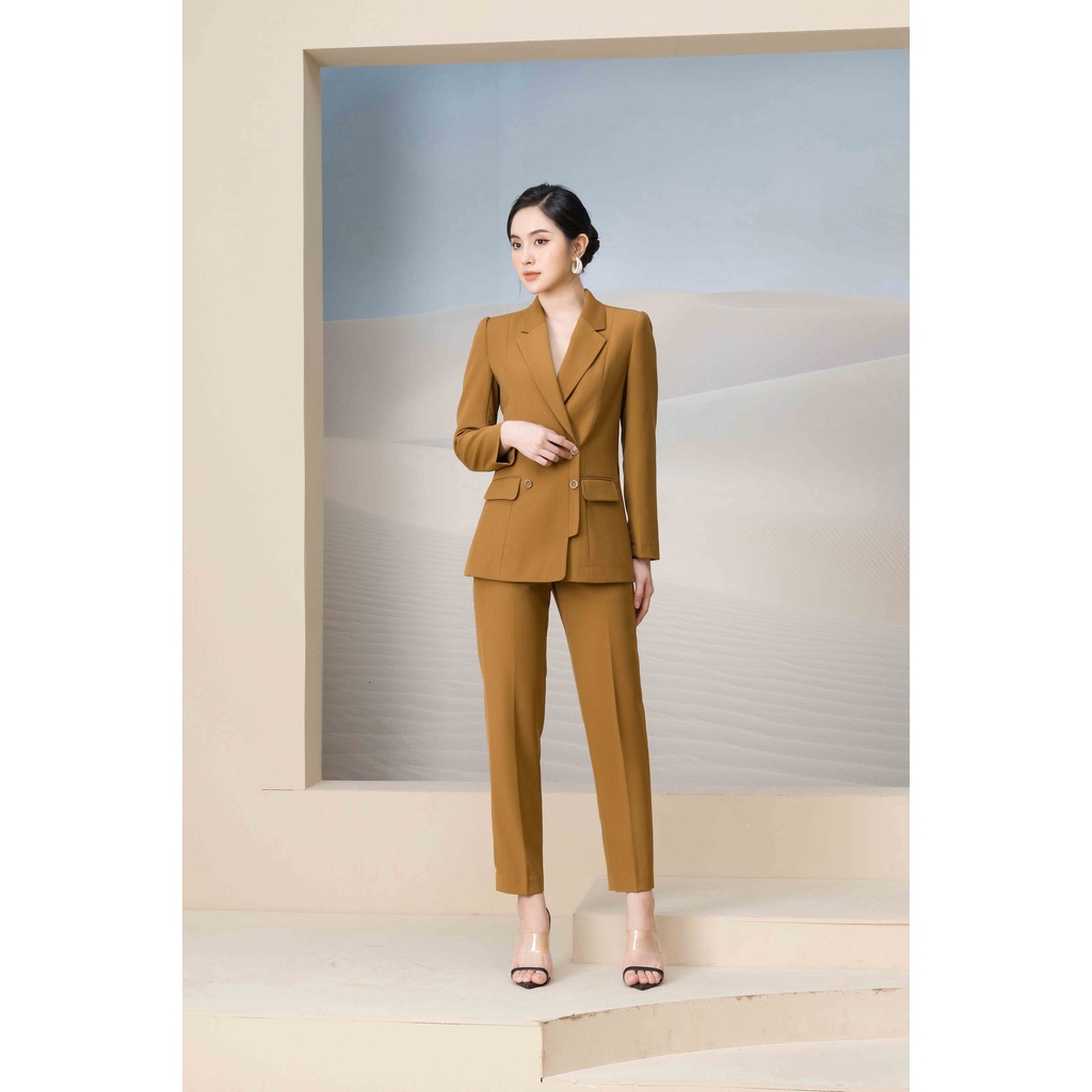(NG) Bộ Blazer be bò trượt hàn, Áo xuông dáng dài + Quần ôm Toson B82514E51