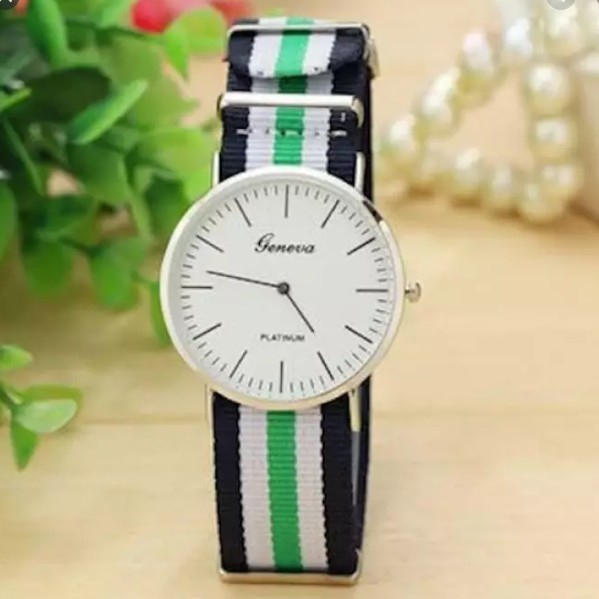 Đồng Hồ Nam Nữ Geneva Dây Vải Nato 5 sọc (xanh)