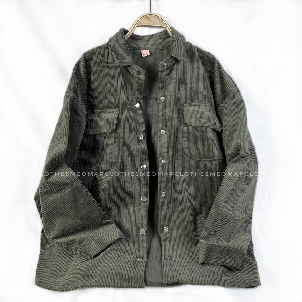 Áo sơ mi nhung tăm form rộng trendy nam nữ unisex vải dày mịn Meomapclothes