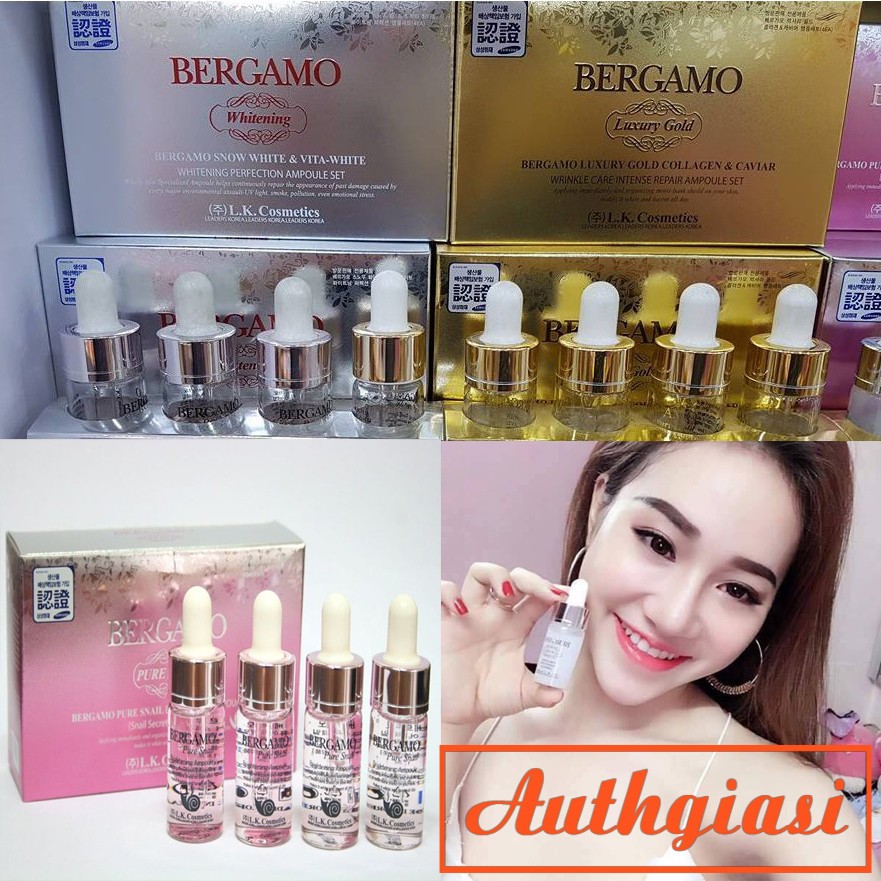 Serum Bergamo Snow White Vita dưỡng trắng \ Luxury Gold phục hồi da \ Pure Snail cấp ẩm 13ml