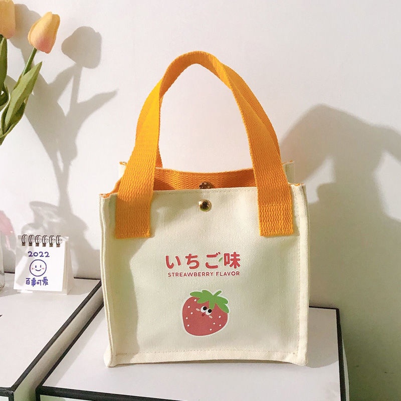 Túi Tote Vải Canvas Mini Đựng Hộp Cơm Trưa Thiết Kế Dễ Thương Cho Nữ Sinh