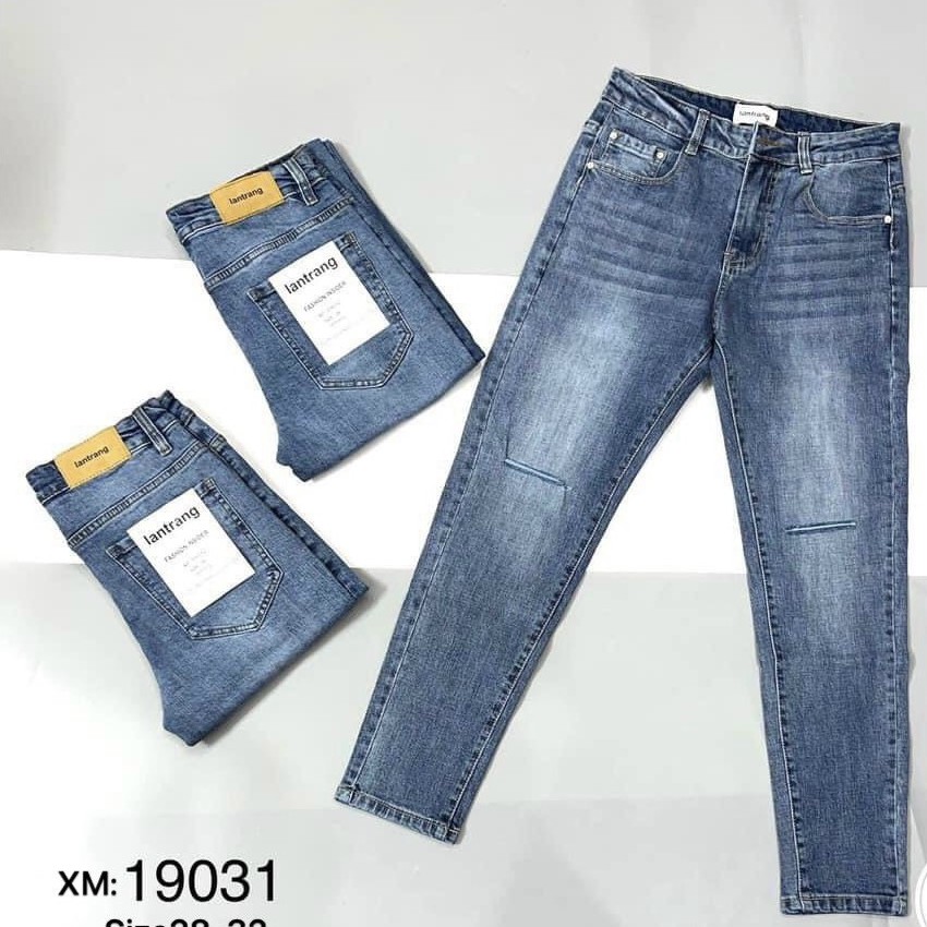 Quần jean nam ống suông màu xanh dương rách gối cá tính chất bò co giãn bốn chiều thời trang cao cấp VBSHOP