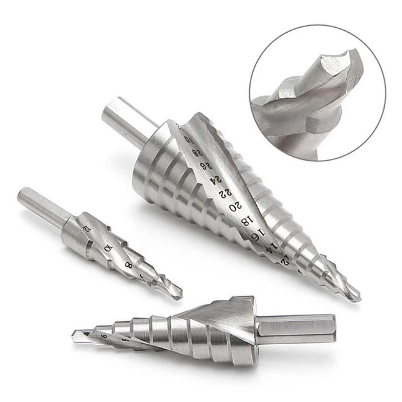 Bộ 3 Mũi Khoan Tháp Xoắn Trắng 4 - 12/20/32mm Thép HSS Phủ Titanium