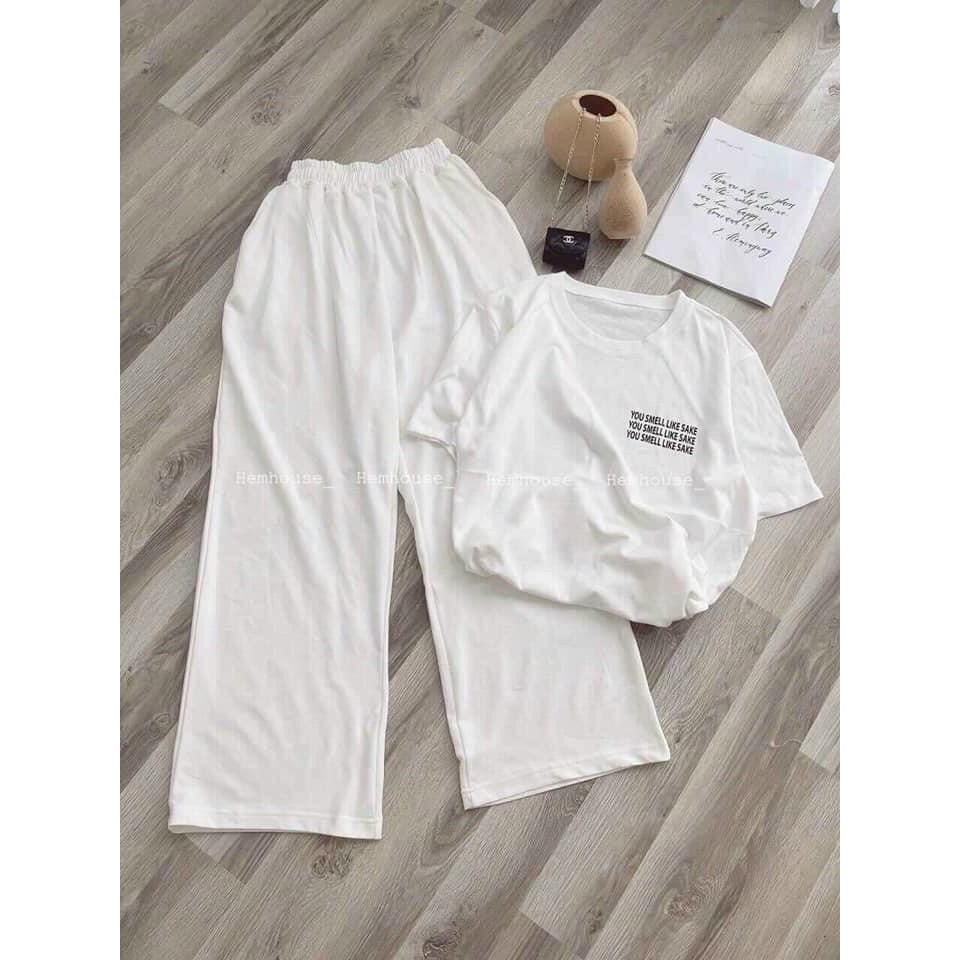[Mã FADI5K245 giảm 5K đơn 0đ] [ Quà tặng là khẩu trang bạn nhé] Sét đồ nữ trắng vải cotton áo phông quần ống rộng | BigBuy360 - bigbuy360.vn