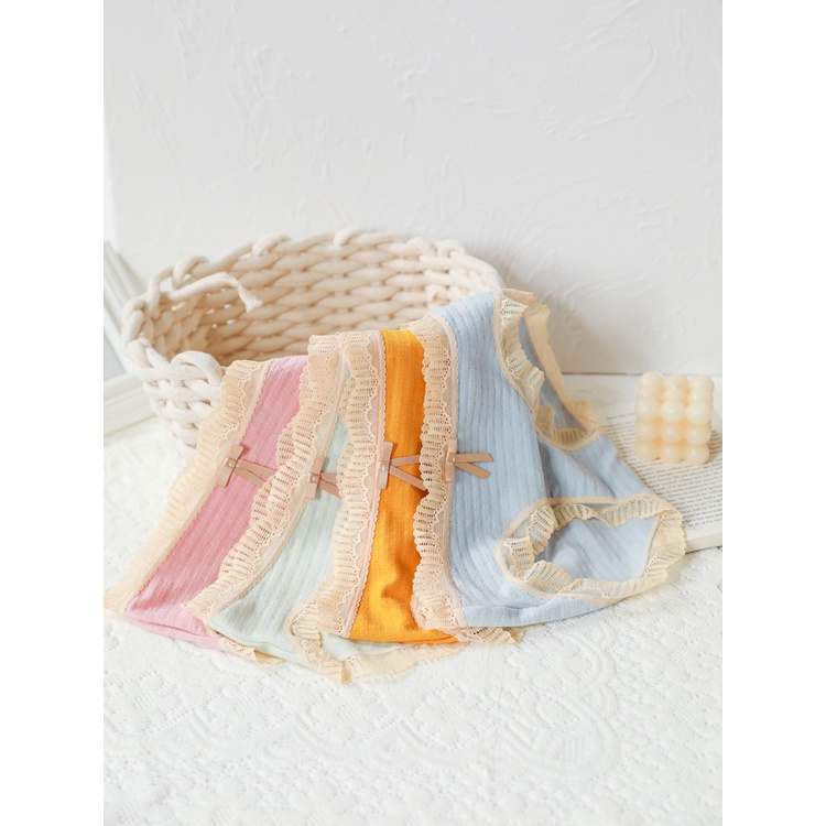 Quần Lót Nữ Cotton Viền Ren Tiểu Thư Màu Trơn Quần Chíp Cotton Dễ Thương Mainia Shop