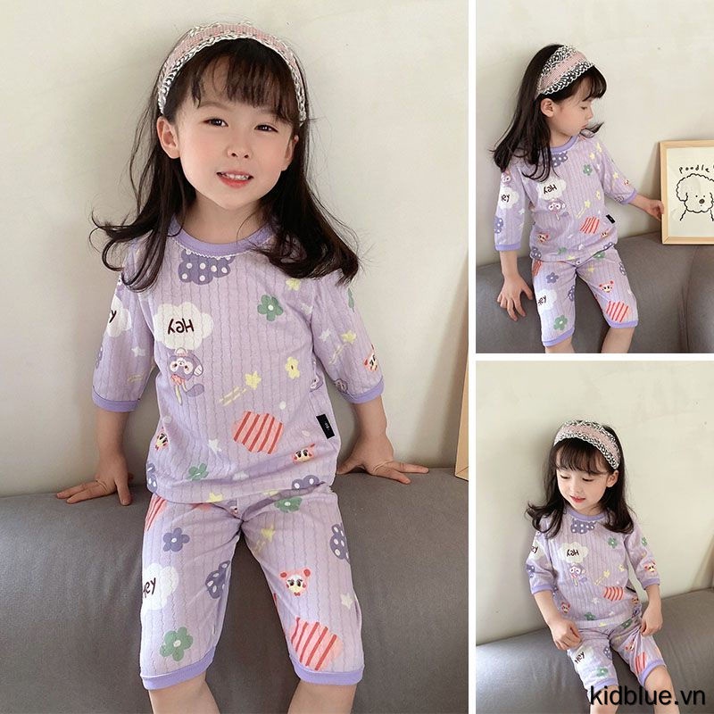 Bộ Đồ Ngủ 2 Món Bằng Vải Cotton Mỏng Thời Trang Xuân Hè Cho Bé