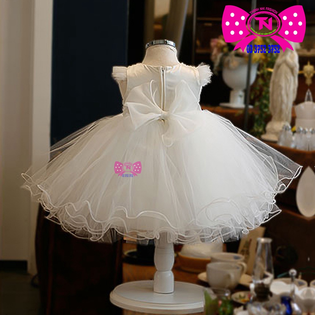 Váy Bé Gái Màu Trắng Kết Cườm Thân Trên Phong Cách Tiểu Thư - Váy Công Chúa TN1742022002
