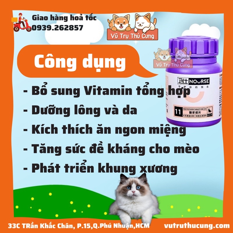 Vitamin cho Mèo Nourse 11, cho Mèo biếng ăn, dinh dưỡng cho Mèo