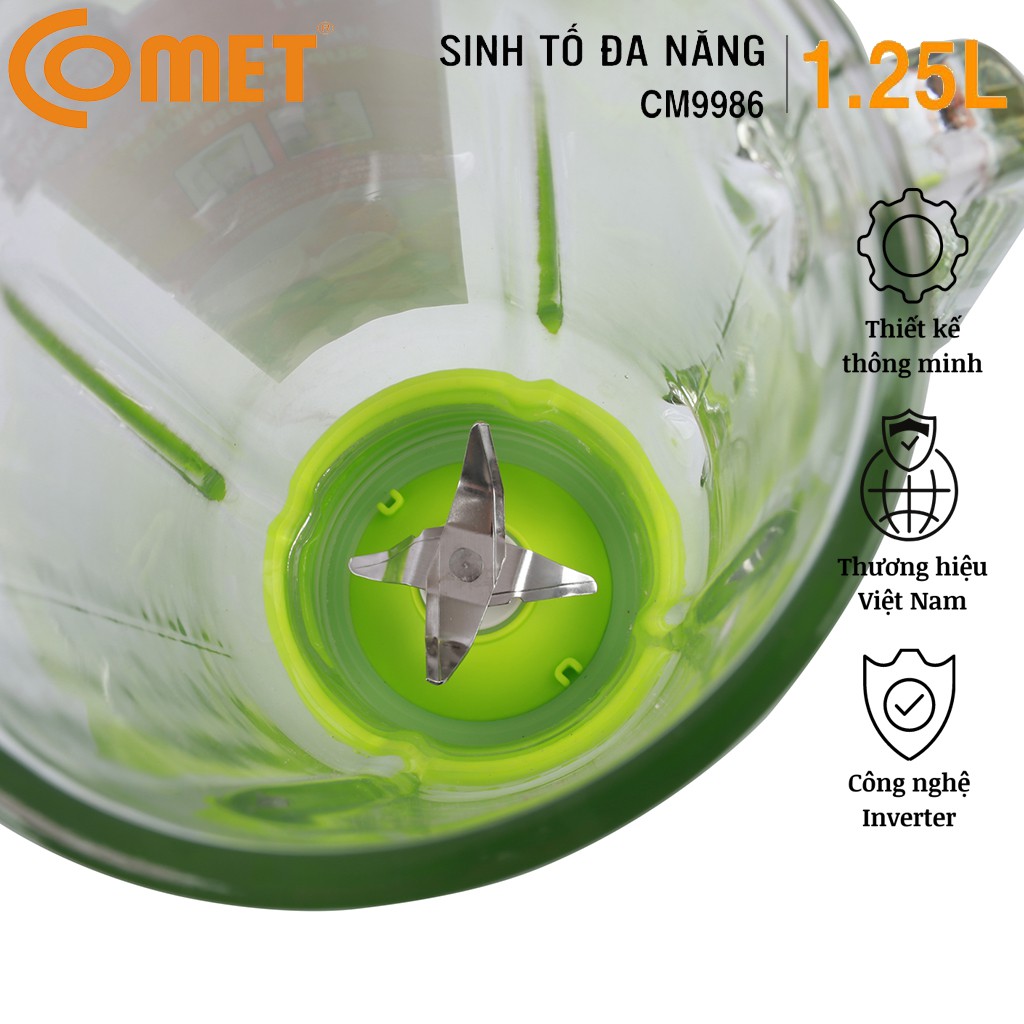 Máy xay sinh tố 1.25L 2 Cối Thủy Tinh COMET CM9986N