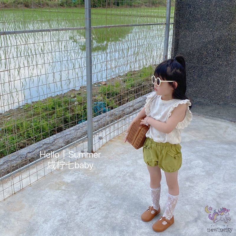 Set Áo Tay Cánh Tiên + Quần Short Thời Trang Hè Phong Cách Hàn Quốc Cho Bé Gái