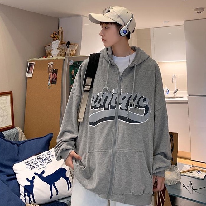 Áo khoác có nón in chữ phong cách Hong Kong cho nam