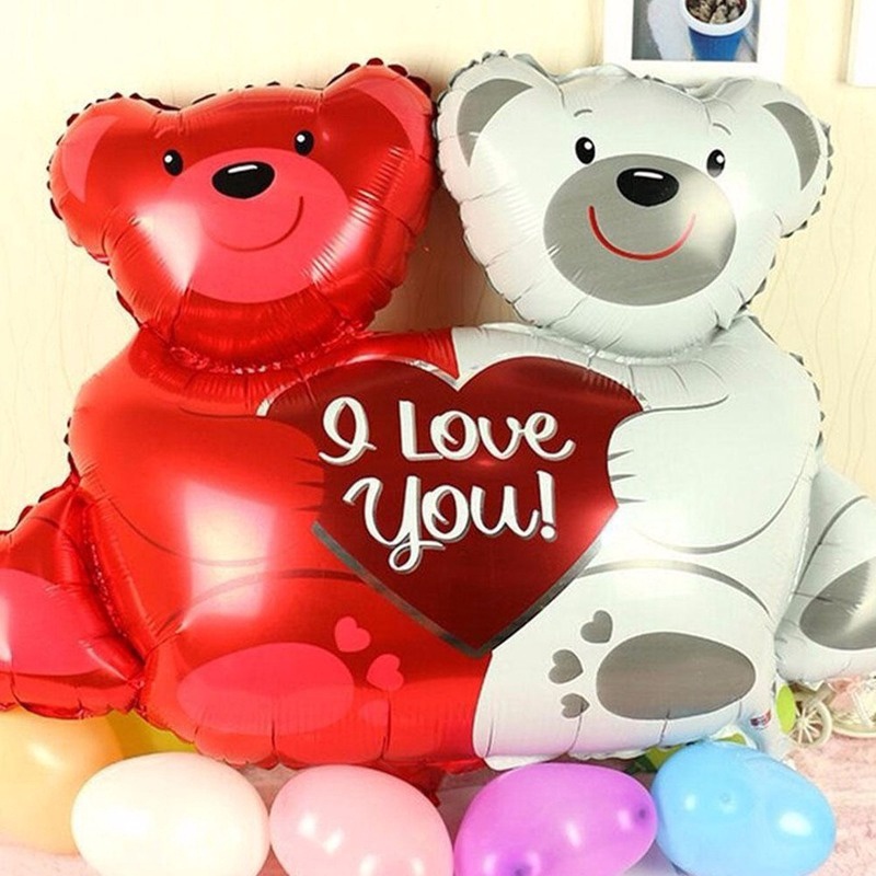 Bong Bóng Lá Nhôm 16 Inch Hình Gấu Ôm Nhau Dễ Thương Trang Trí Tiệc