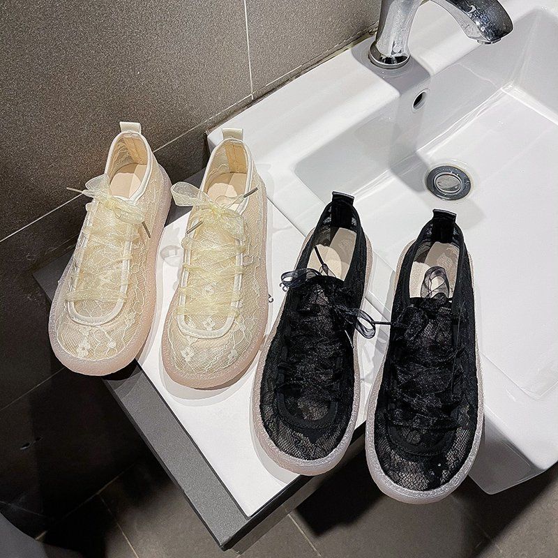 Giày Thể Thao Trắng Phối Ren Lưới Thời Trang Cho Nữ