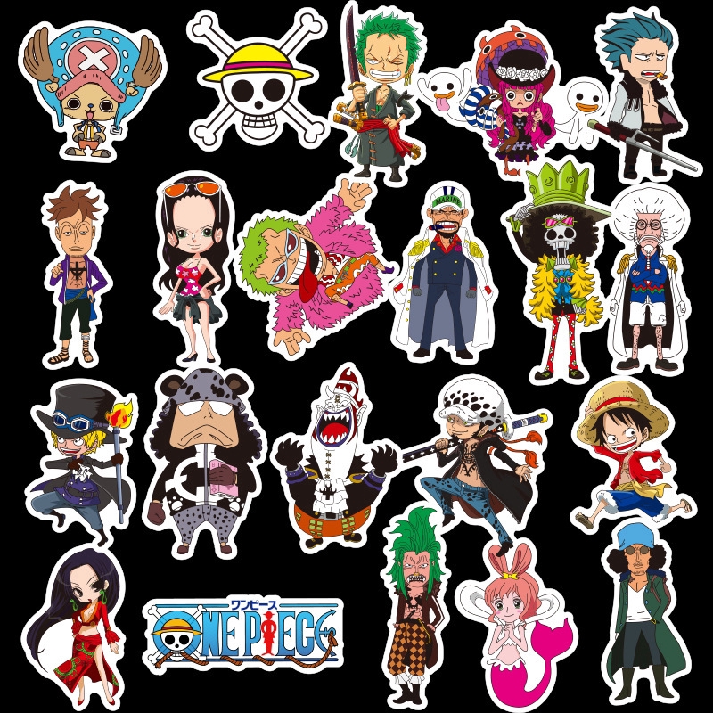 Bộ 48 Miếng Dán Hình ONE PIECE Trang Trí Xe Hơi / Xe Máy / Laptop / Vali DIY
