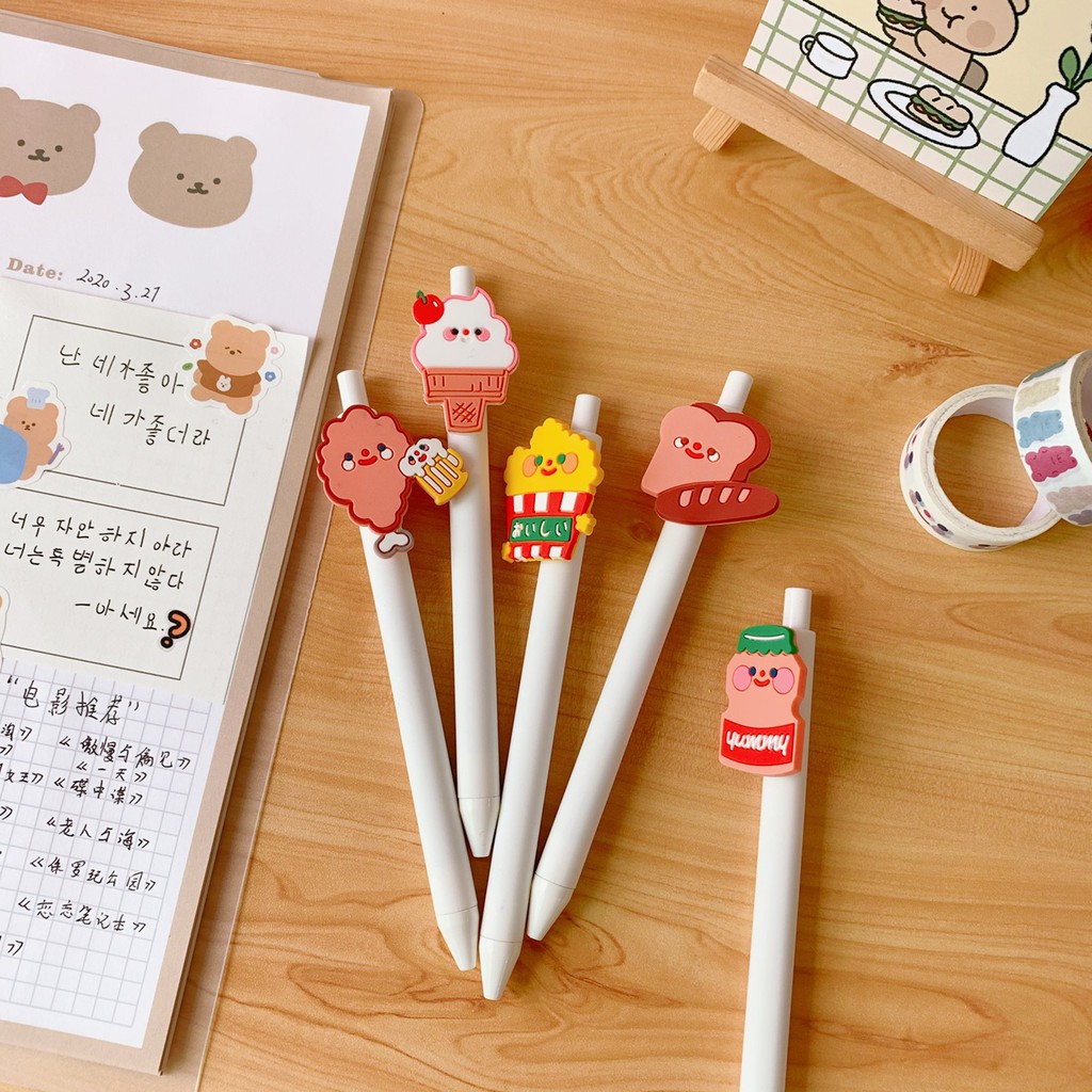 &lt;Ảnh Thật Shop Chụp&gt; Bút Bi Mực Nước Màu Đen Humberger Xinh Xắn Trang Trí Bàn Học Học Sinh D151