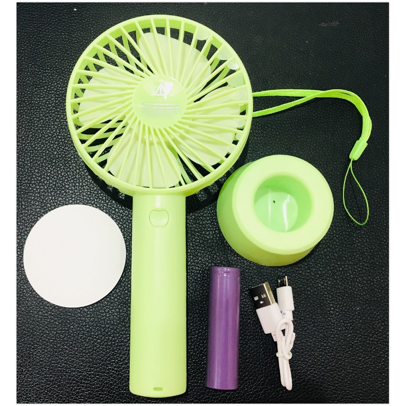 [Loại Đẹp] Quạt Cầm Tay Mini 4 Cánh Kèm Pin Sạc - Có Đế Để Bàn
