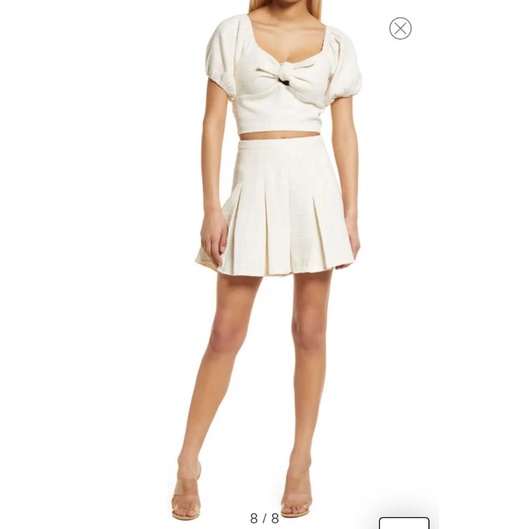 Chân váy dạ thu đông BCBG VNXK cv tennis ngắn len dệt cạp cao dáng xoè mini short skirt màu trắng xuất khẩu dư xịn