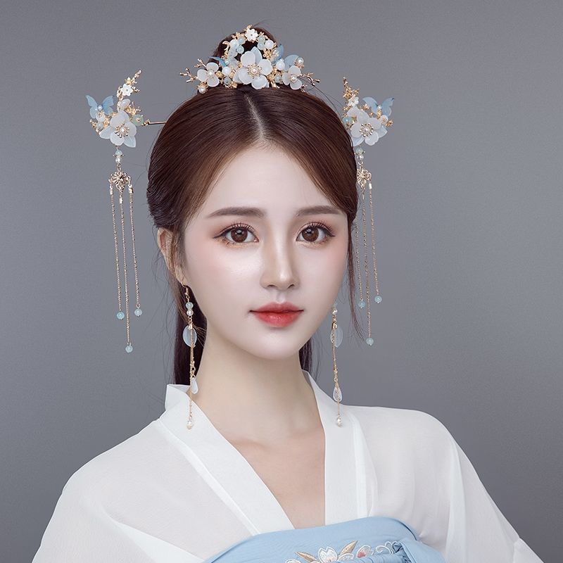 Bộ Kẹp Tóc Phối Tua Rua Kiểu Hán Phục Cổ Điển Dễ Thương Cho Bé Gái