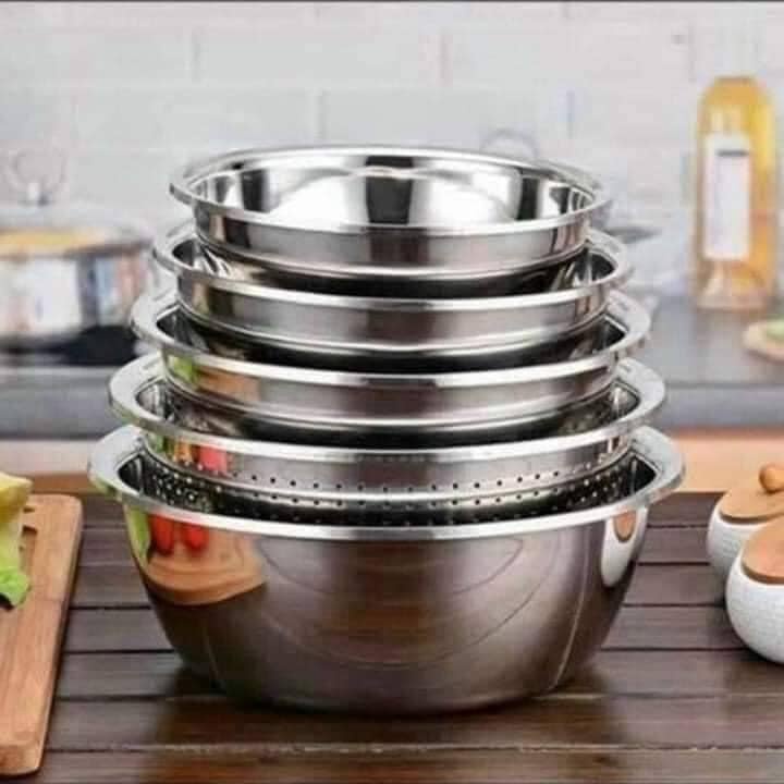 Sét 5 thau và rổ Inox cao cấp tiện lợi cho gia đình