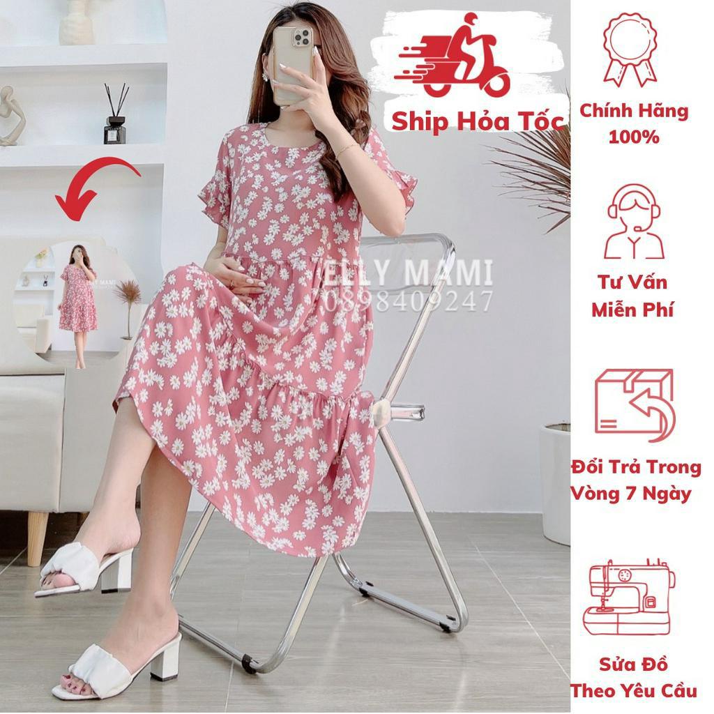 ( 40kg - 75kg ) Đầm Bầu , Suông Hồng Hoa Nhí Trắng Babydoll Form Dễ Mặc Thoải Mái Suốt Thai Kì &amp; Sau Sinh