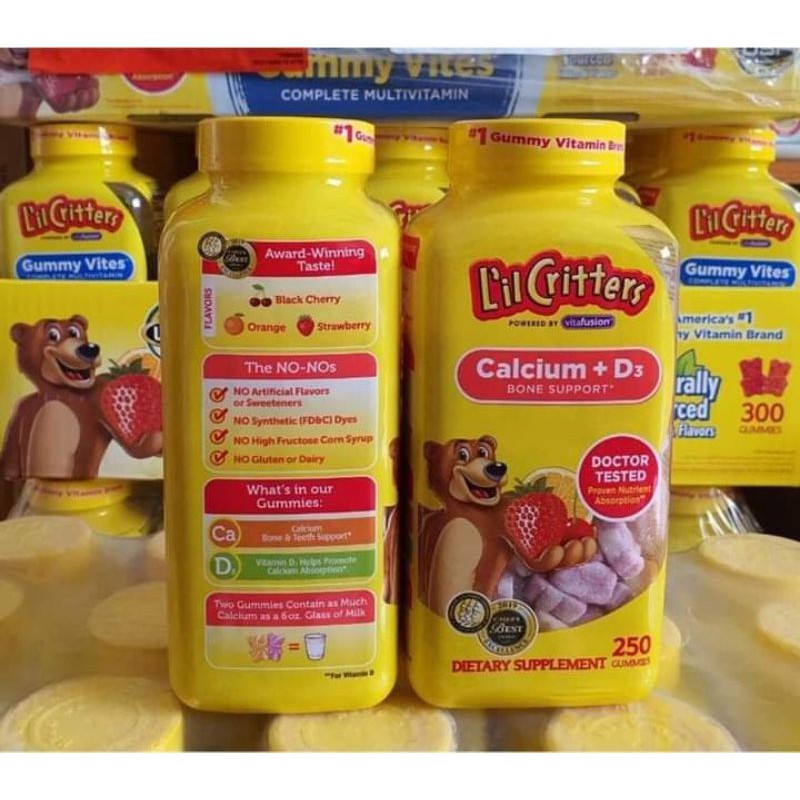 Date 12.2022] Kẹo dẻo bổ sung canxi cho bé L’il Critter Calcium +D3 Gummy Bears 250 viên