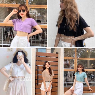 [SIÊU XINH] Áo croptop len tăm cài cúc cổ v (Sỉ từ 5sp bất kì)
